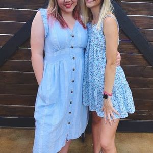 MIDI Blue striped cotton dress with pockets